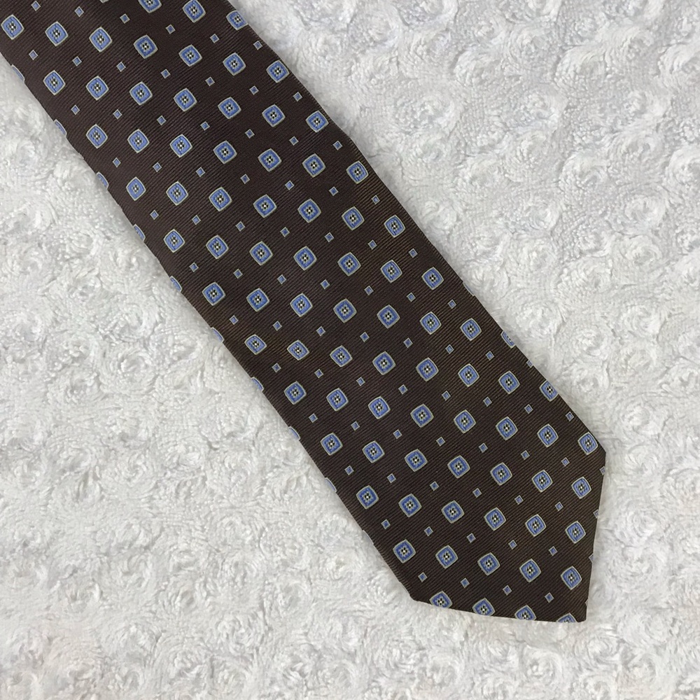 Brooks Brothers Neck Tie Brown Blue Square Print